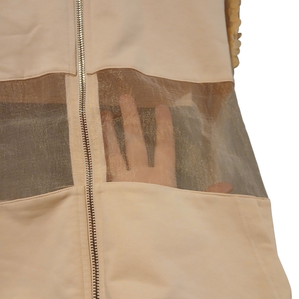 Rivas Womans Nude Blush Pink Sequin Sheer Hoodie Zip Front Sweatshirt Size Large - Picture 3 of 11